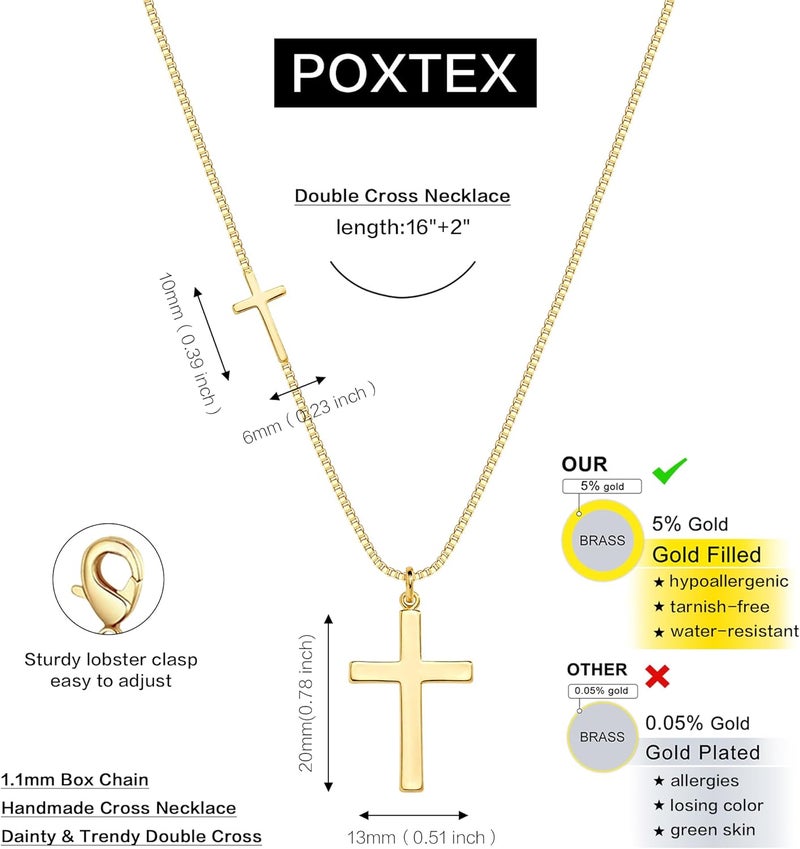 Poxtex Cross Necklace for Women Girls, Dainty 14K Gold Silver Plated Cross Choker Pendant Jewelry Non Tarnish Waterproof Trendy Cute Simple Small Necklace Easter Christian Baptism Religious Faith Jewelry Gifts - Image 4